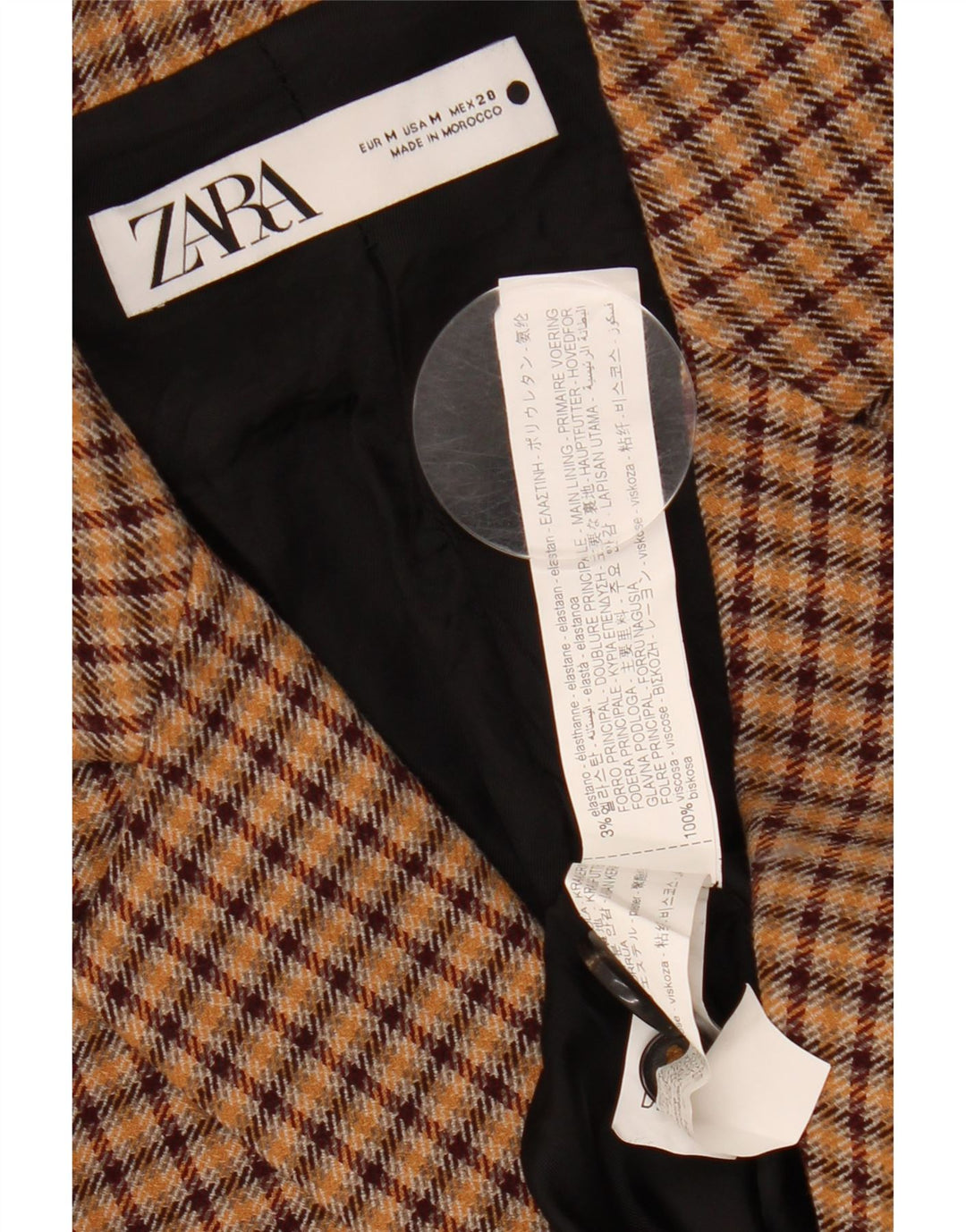 ZARA ženski sako sa 2 gumba UK 14 Srednje smeđa karirana viskoza