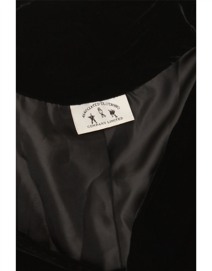 VINTAGE Ženska baršunasta jakna s 3 gumba UK 12 srednje crna