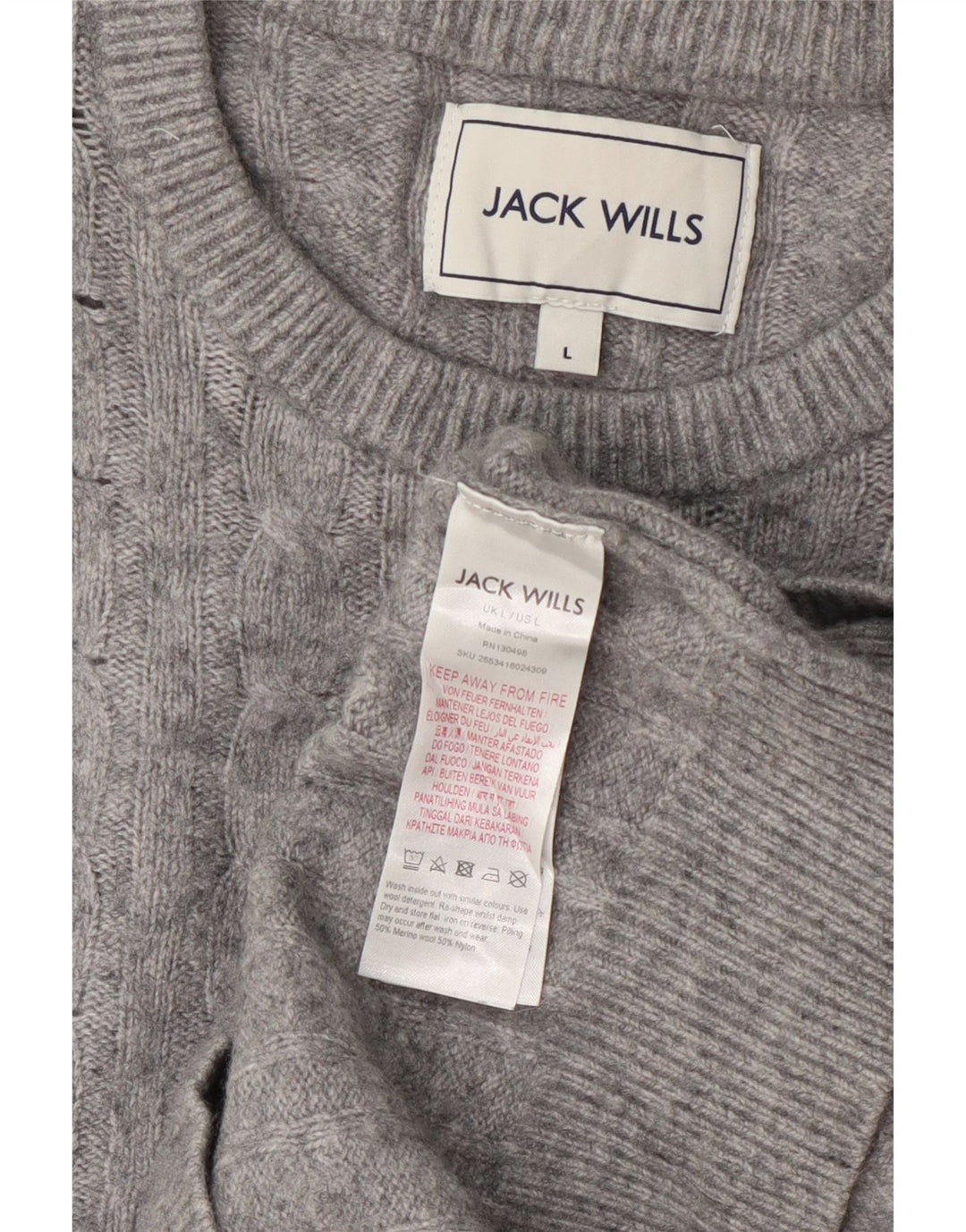 Jack Wills Ženski džemper s okruglim izrezom UK 14 Veliki sivi vuneni