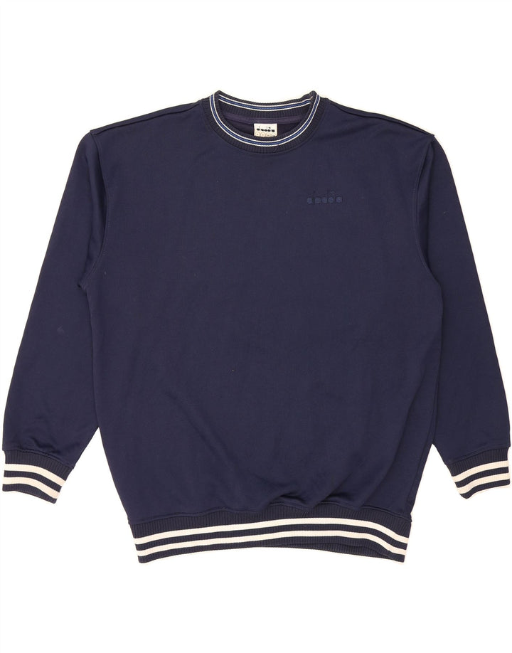 DIADORA Mens Oversized Graphic Sweatshirt Jumper Small Navy Blue Cotton Vintage Diadora and Second-Hand Diadora from Messina Hembry 