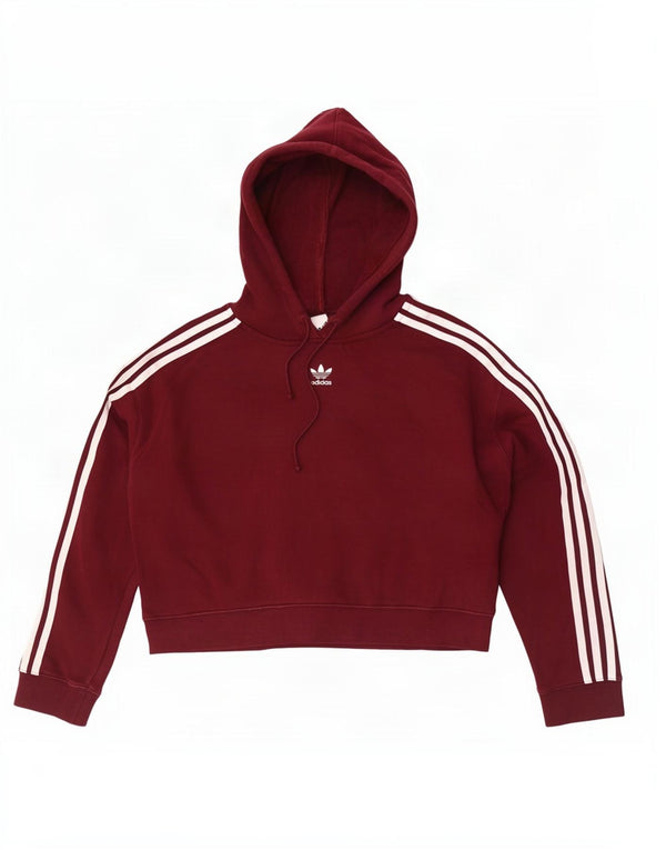 Adidas Womens Crop Oversized Hoodie Jumper UK 10 Small Burgundy Cotton