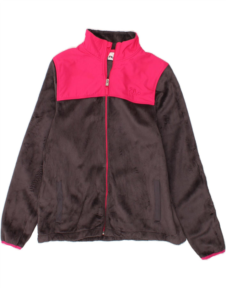 FILA Womens Fleece Jacket UK 16 Large Grey Colourblock Polyester Vintage Fila and Second-Hand Fila from Messina Hembry 