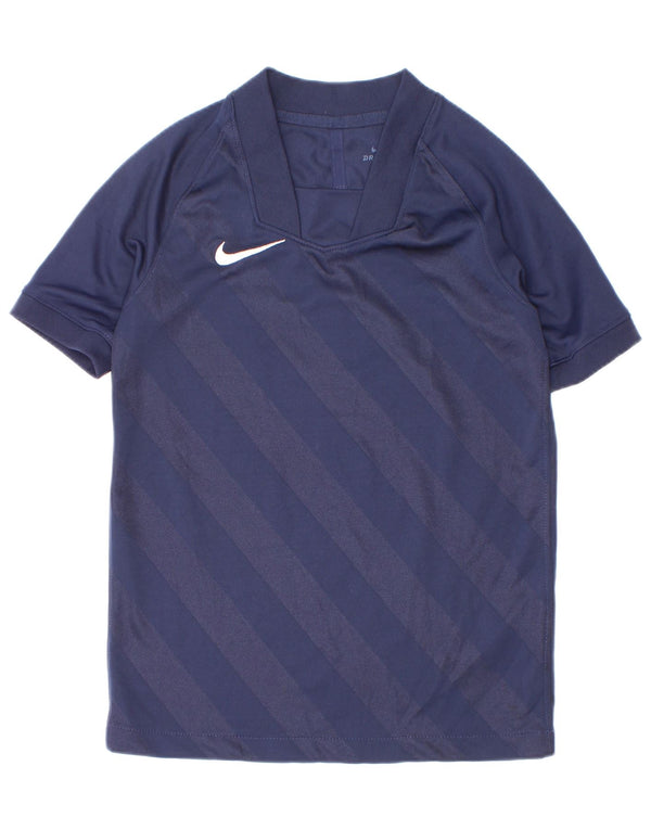 Nike Boys Dri Fit T-Shirt Top 6-7 Years XS tamnoplavi prugasti poliester