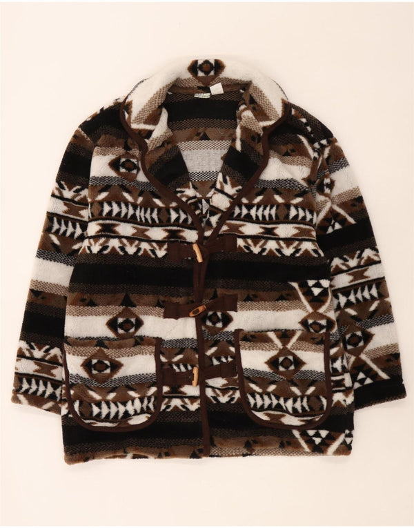 Vintage ženski preveliki pleteni duffle kaput UK 10/12 Small Brown Fair Isle