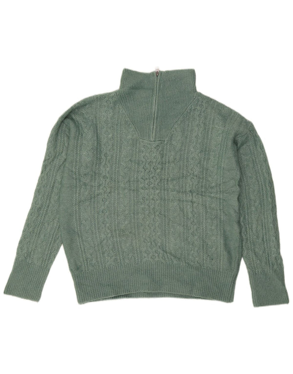 Fat Face ženski pulover s velikim izrezom i patentnim zatvaračem UK 12 Srednje zeleni najlon