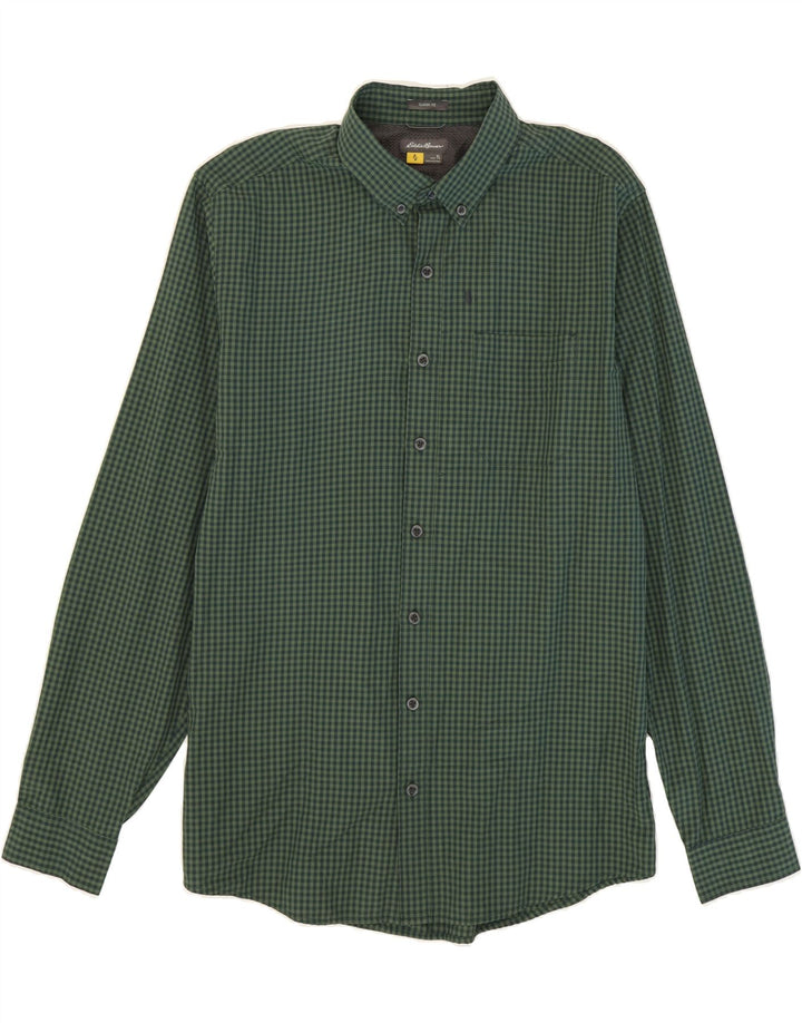 EDDIE BAUER Mens Classic Fit Shirt Large Green Check Polyester Vintage Eddie Bauer and Second-Hand Eddie Bauer from Messina Hembry 