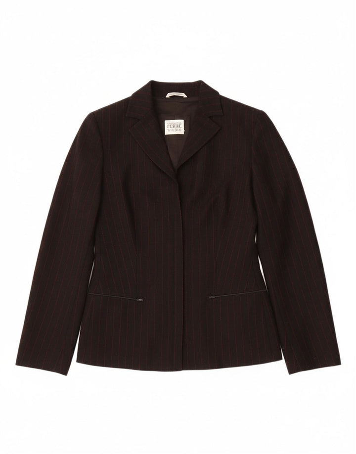 GIANFRANCO FERRE Womens Open Blazer Jacket UK 10 Small Black Pinstripe