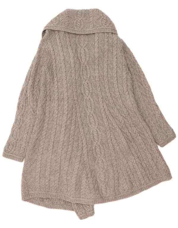 Aran Crafts ženski dugi kardigan pulover UK 12 srednje siva merino vuna