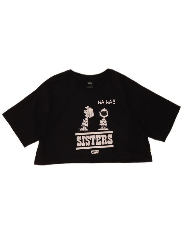 Levi's ženska majica kratkih rukava Peanuts Crop Graphic Top UK 10 Small Black Cartoon