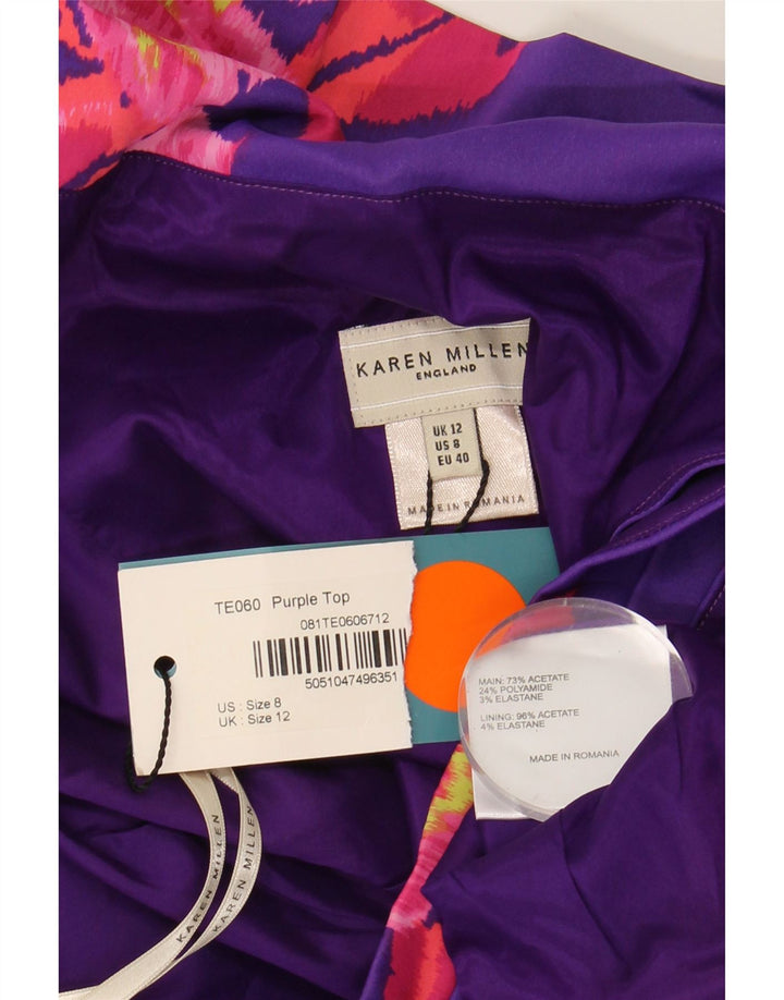 KAREN MILLEN Ženska majica s otvorenim ramenima UK 12 Srednje ljubičasta cvjetna