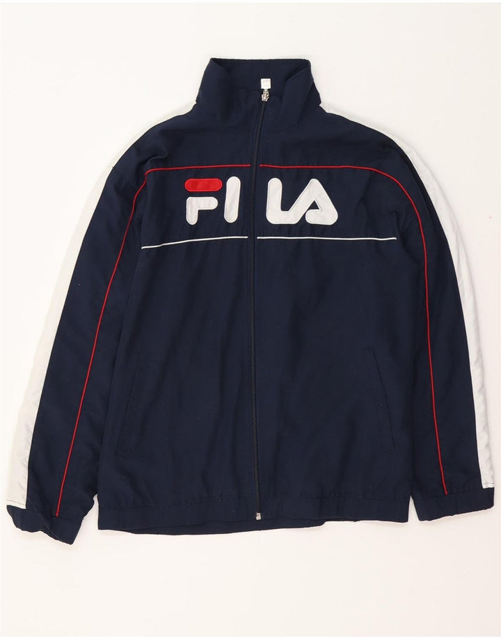 FILA Boys Tracksuit Top Jacket 13-14 Years Large Navy Blue Colourblock