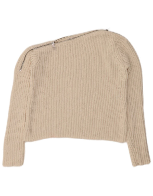 ZARA ženski džemper s kratkim izrezom UK 12 srednje bijele boje od poliestera