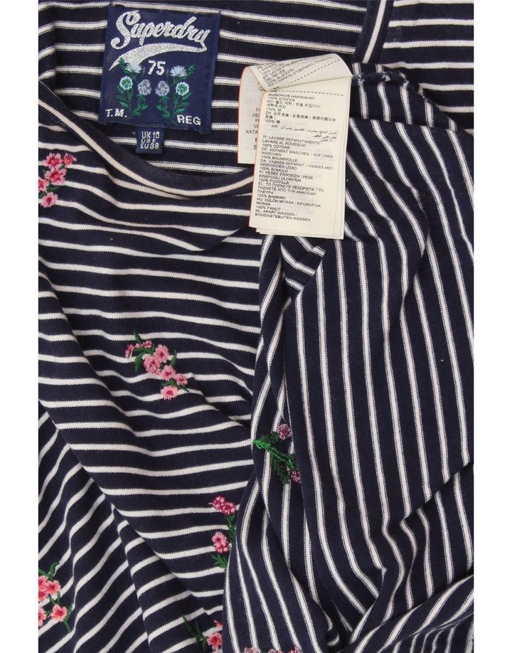 SUPERDRY ženska majica s dugim rukavima UK 10 Mala tamnoplava pamuk na pruge