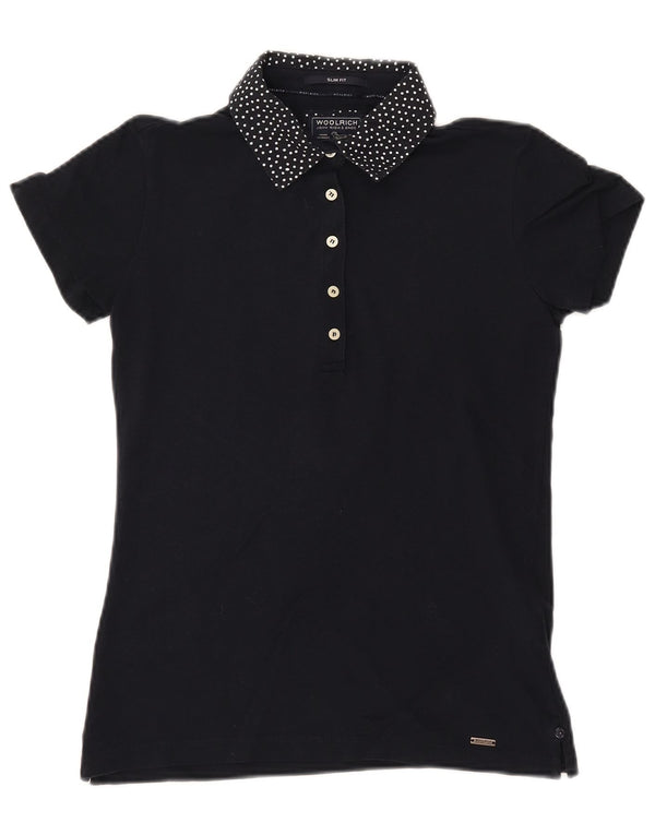 WOOLRICH Ženska uska polo majica UK 12 Srednje tamnoplavi pamuk na točke