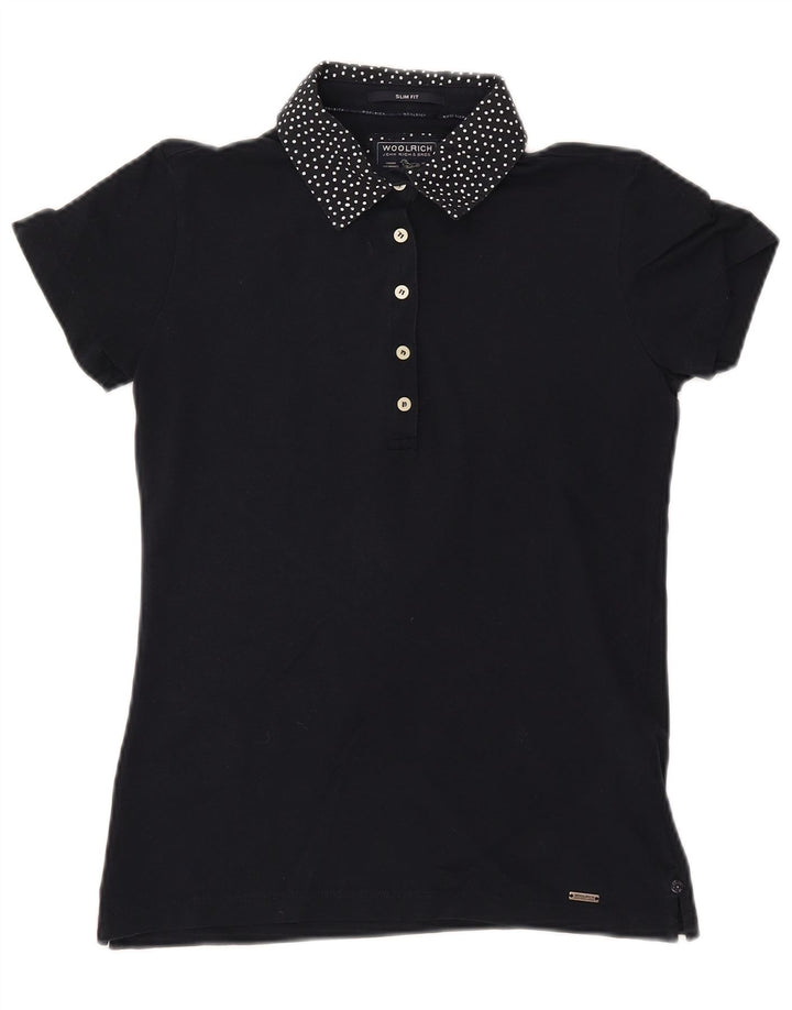 WOOLRICH Ženska uska polo majica UK 12 Srednje tamnoplavi pamuk na točke