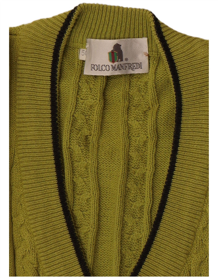 Vintage muški džemper s V-izrezom IT 50, srednji kaki pamuk