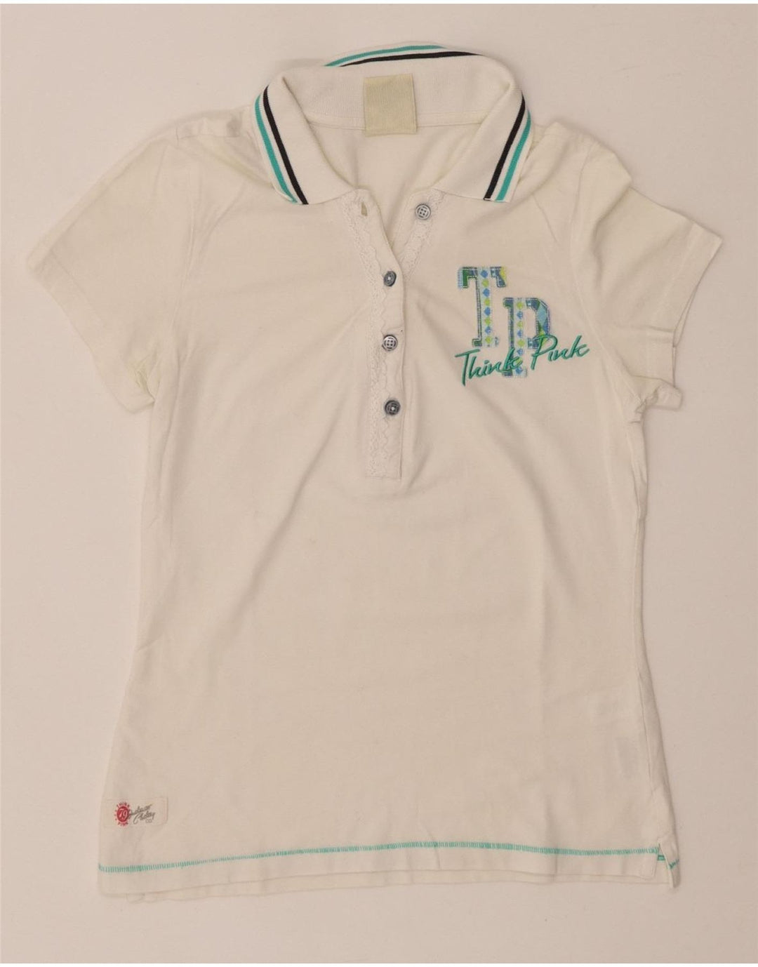 THINK PINK Ženska grafička polo majica UK 8 Mala bijela pamučna