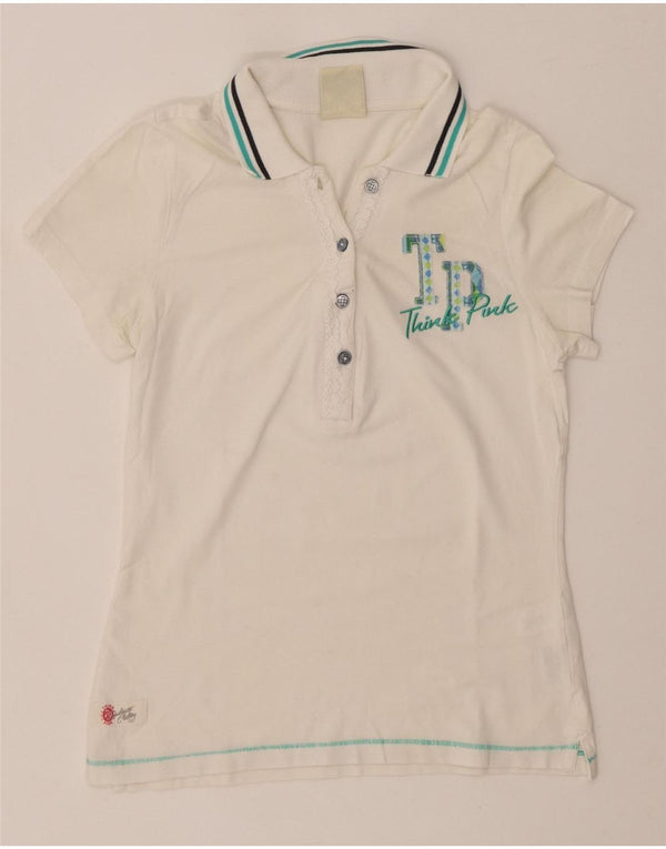 THINK PINK Ženska grafička polo majica UK 8 Mala bijela pamučna