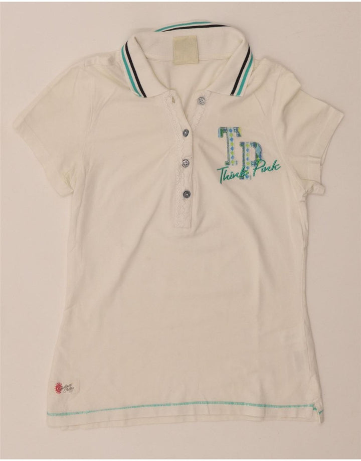THINK PINK Ženska grafička polo majica UK 8 Mala bijela pamučna