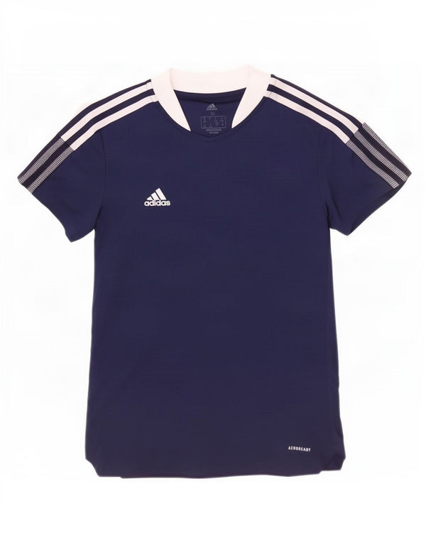 Adidas Womens Aeroready T-Shirt Top UK 8/10 Small Navy Blue Colourblock