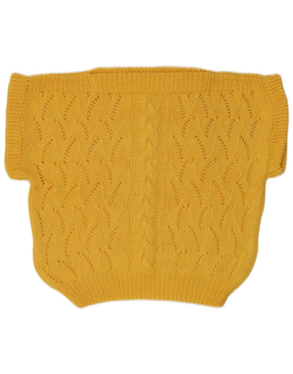 Vintage Womens Crop Short Sleeve Boat Neck Jumper Sweater UK 18 XL Yellow