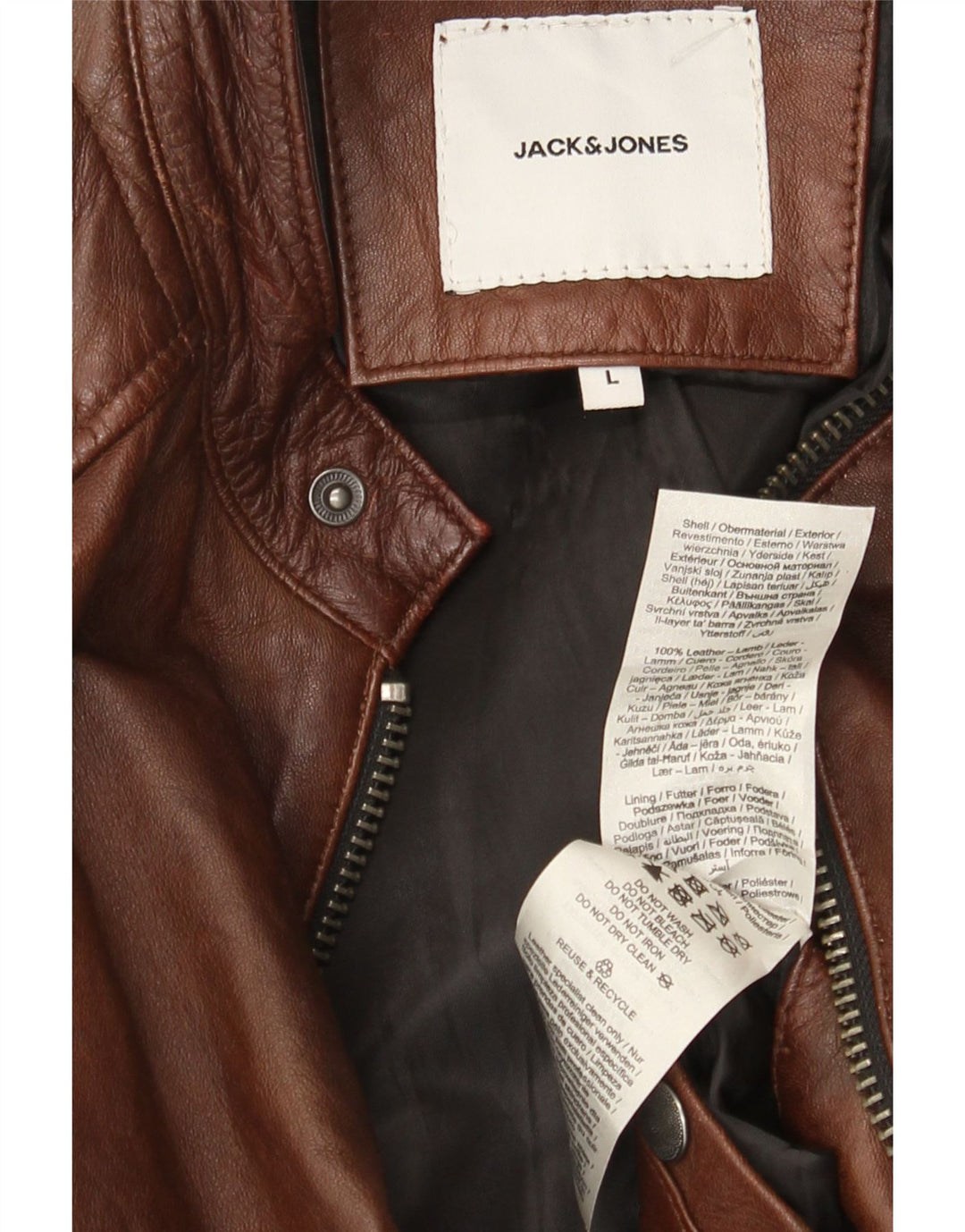 Jack & Jones muška kožna biciklistička jakna UK 40 velika smeđa koža