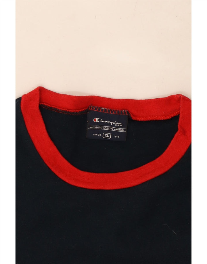 CHAMPION Ženska majica kratkih rukava s grafičkim motivima UK 18 XL tamnoplavi pamuk u blokovima boja