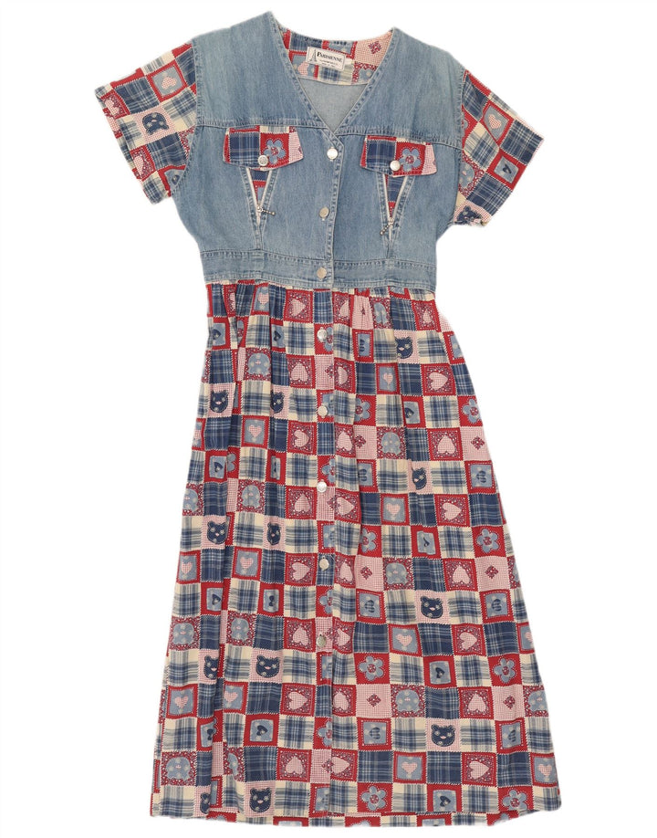 Vintage ženska haljina A-kroja UK 14 Veliki plavi patchwork