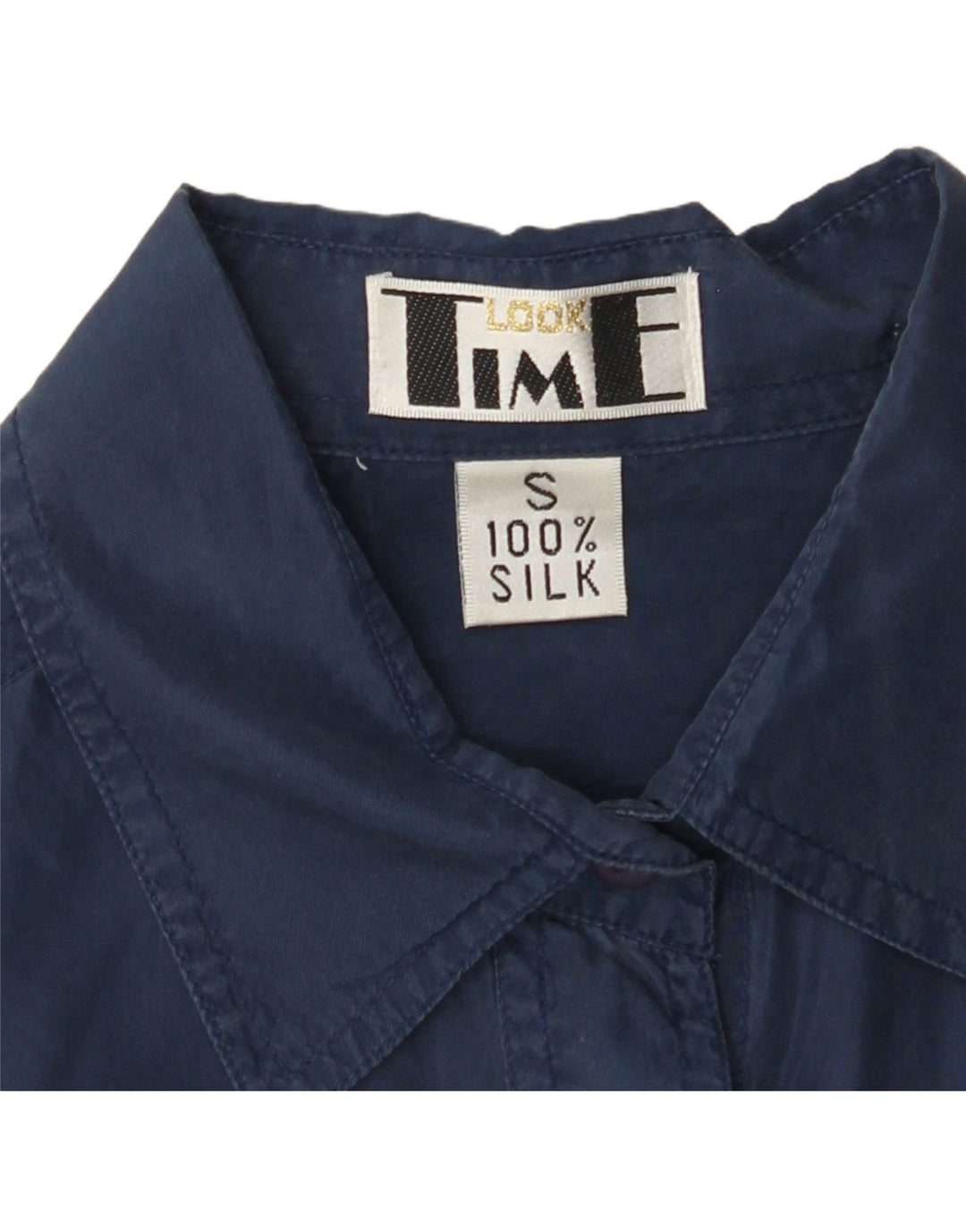 VINTAGE ženska prevelika košulja UK 10 Mala tamnoplava svila