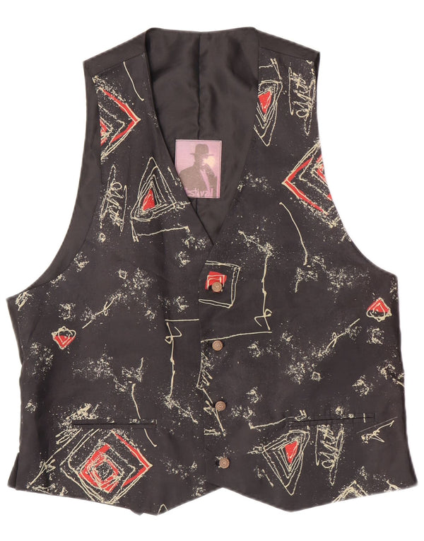 C&A Mens Waistcoat EU 52/54 Large Black Geometric Polyester