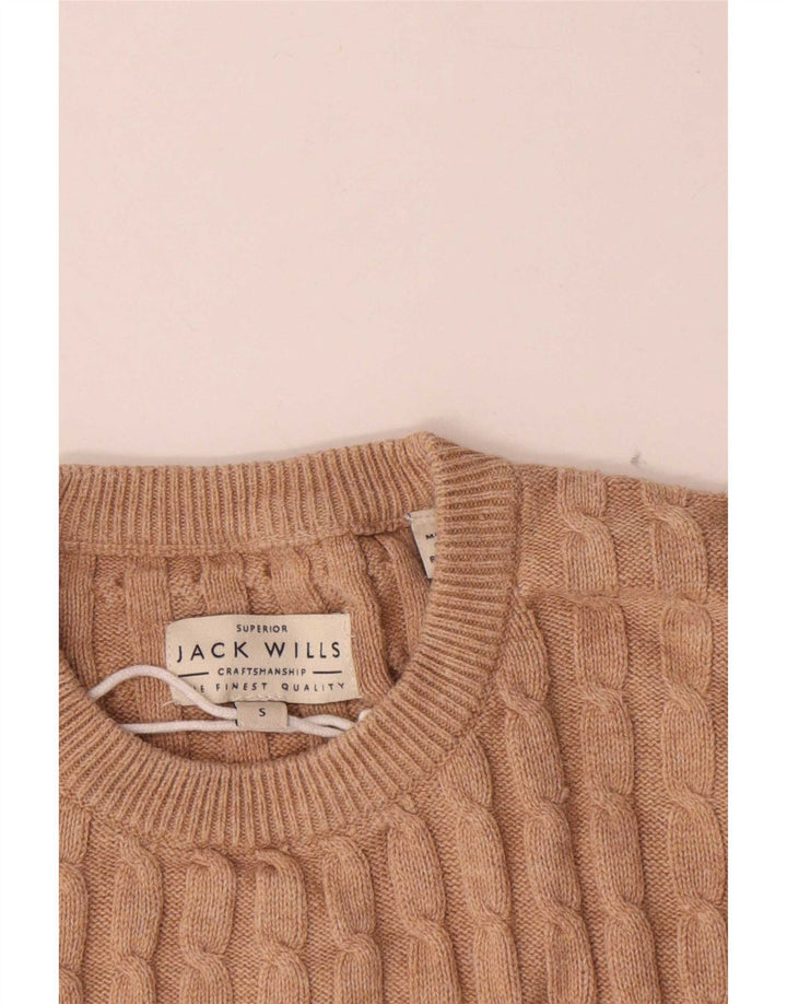 Jack Wills, muški pulover s okruglim izrezom, mali, bež pamuk