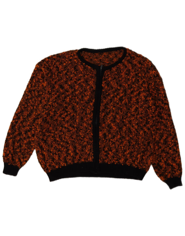 Vintage ženski kardigan pulover s punim patentnim zatvaračem UK 18 XL smeđi s pjegama