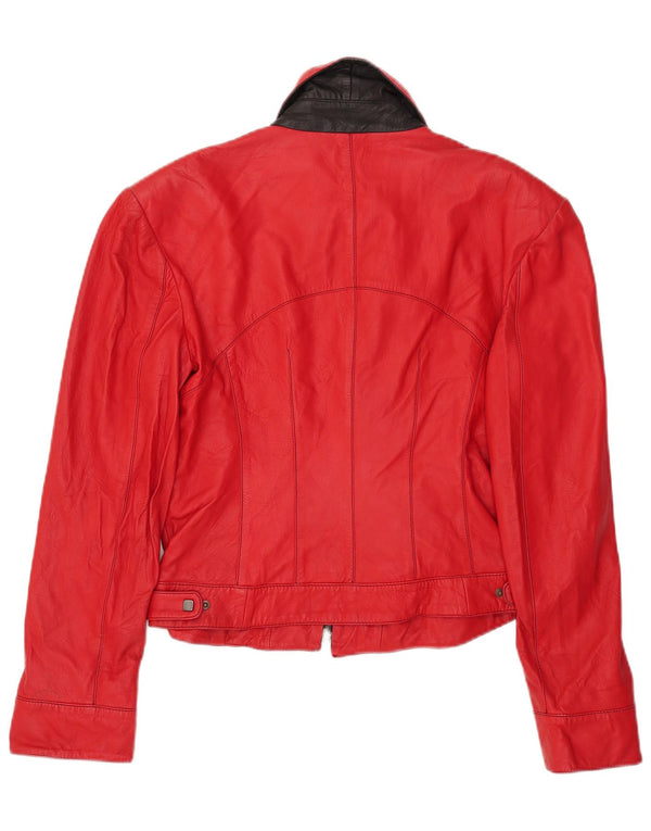 David 2 Womens Leather Jacket UK 14 Medium Red Colourblock Leather