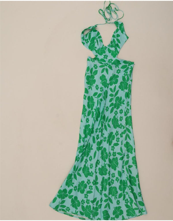 Zara ženska maksi halter haljina UK 4 XS Zelena cvjetna viskoza