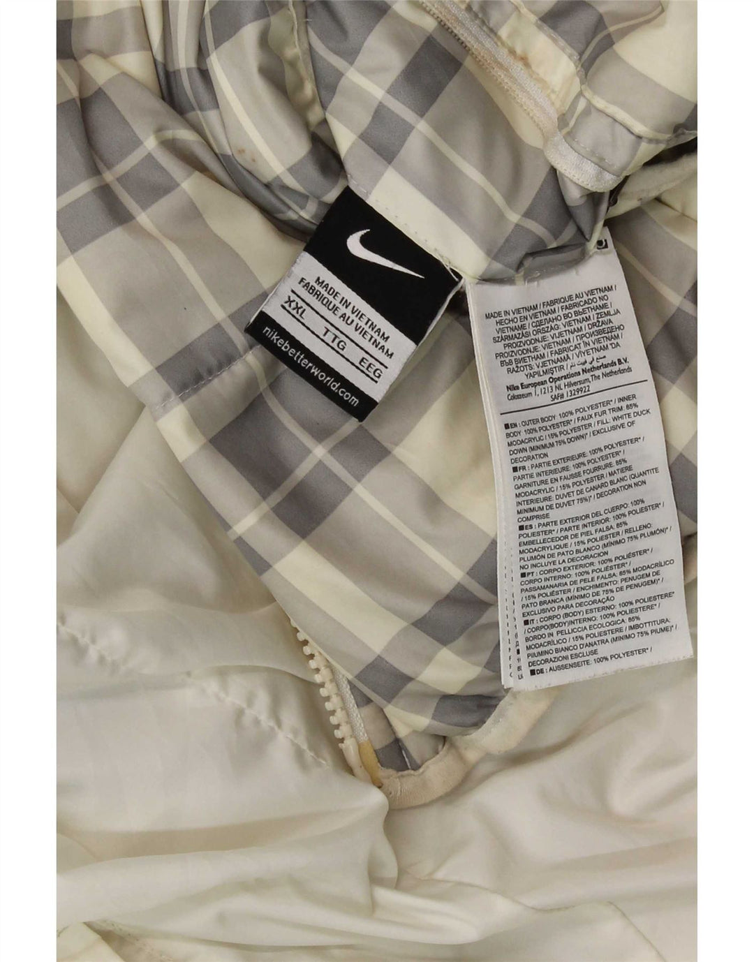 Nike Muška jakna s kapuljačom i dvostrukim podstavcima UK 44 2XL bijeli karirani poliester