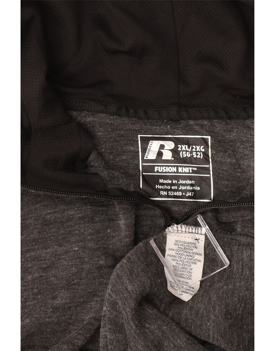 RUSSELL ATHLETIC muški pulover s kapuljačom na patentni zatvarač 2XL sivi flekasti pamuk