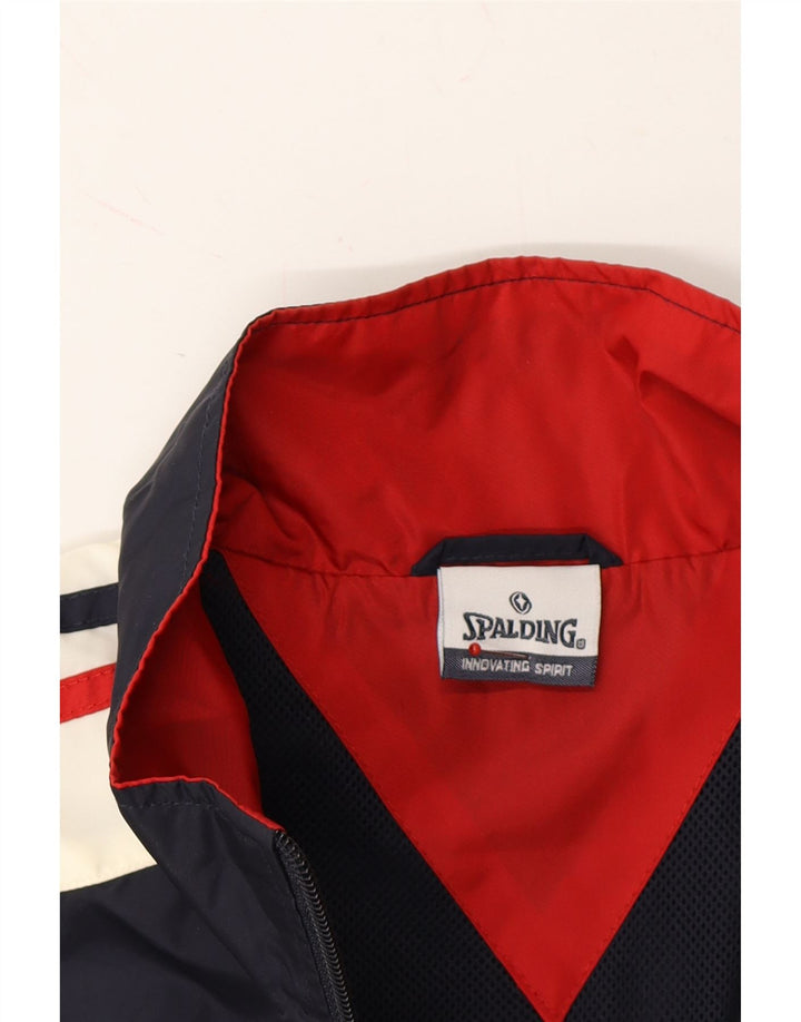 SPALDING Mens Graphic Rain Jacket UK 36 Small Navy Blue Colourblock Nylon Vintage Spalding and Second-Hand Spalding from Messina Hembry 