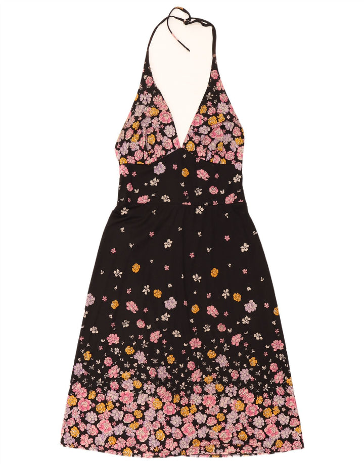 Vintage ženska haljina s halterima UK 10 Mala crna cvjetna