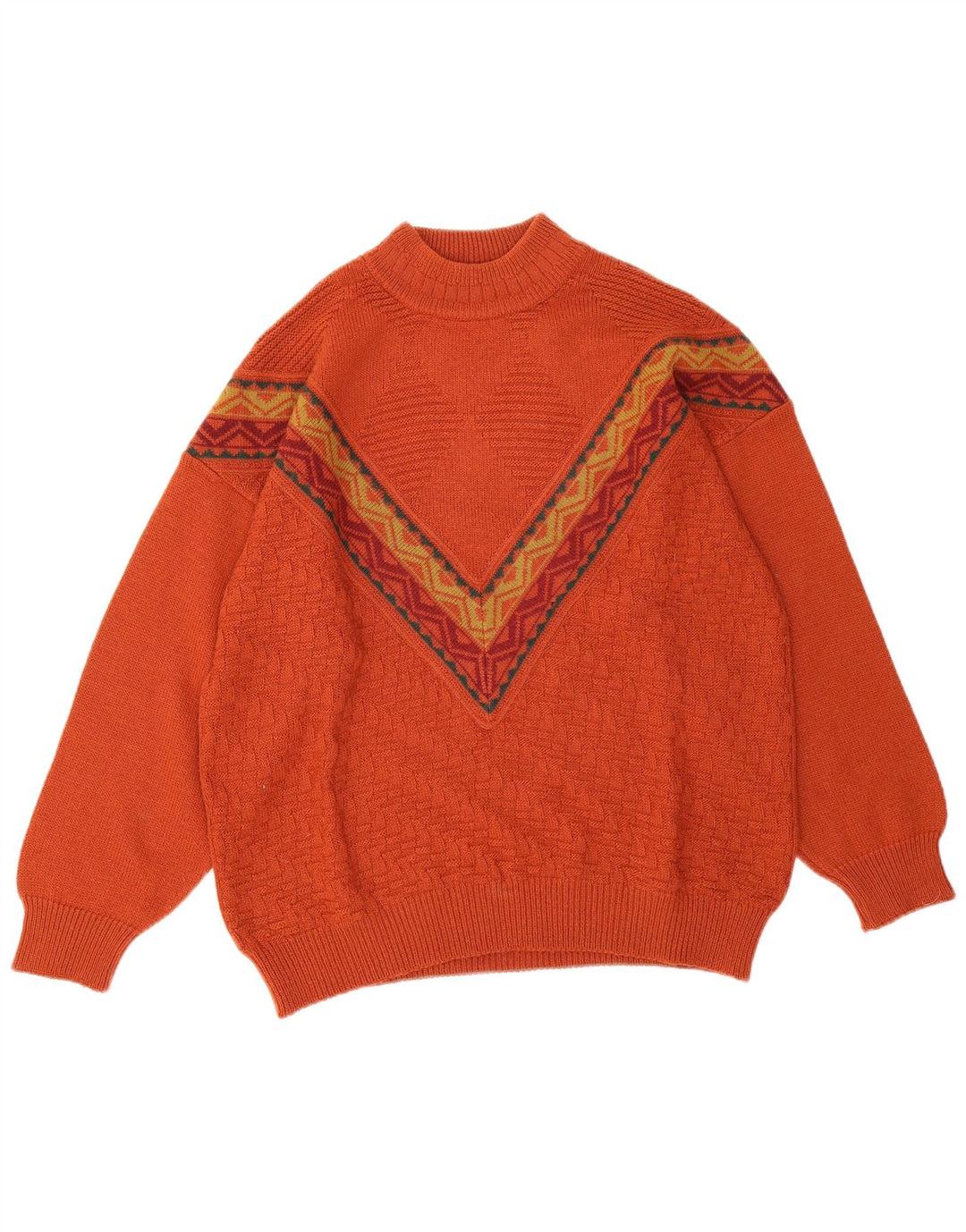 Vintage muški džemper s kornjačičastim ovratnikom, velika narančasta geometrijska vuna