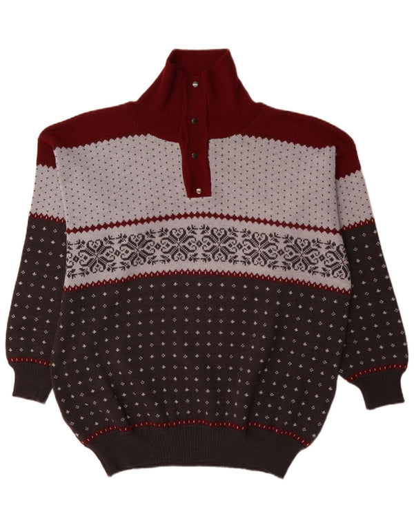 Summit Mens Button Neck Jumper Sweater 3XL Multicoloured Fair Isle Wool