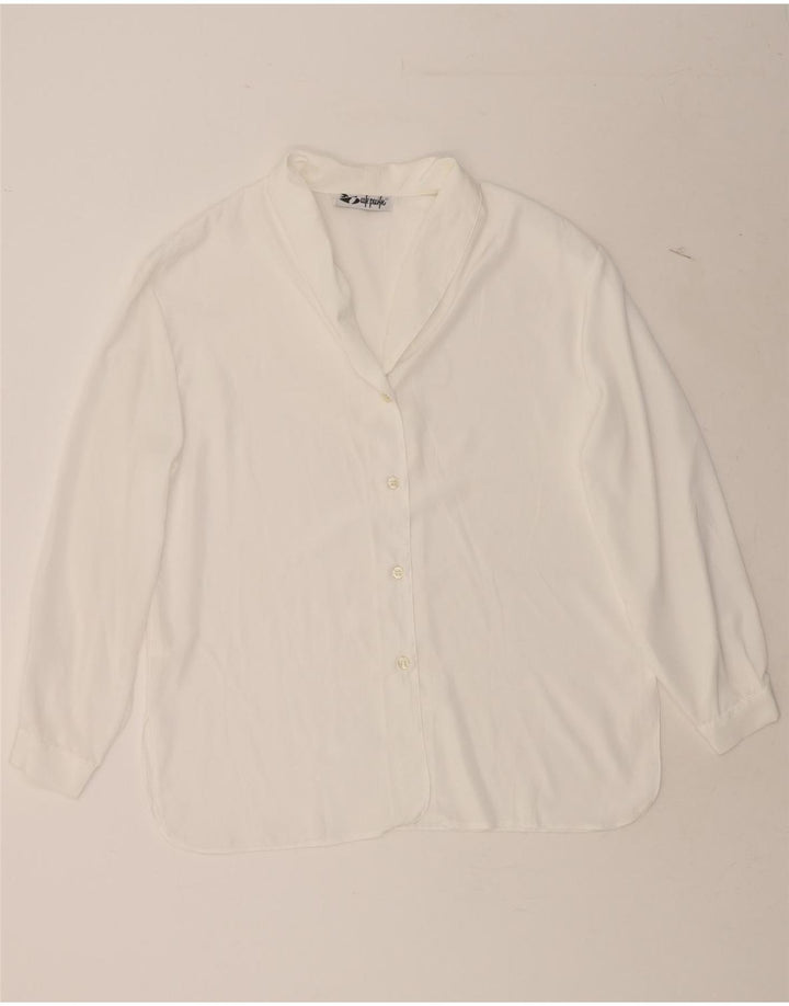 VINTAGE Womens Shirt Blouse UK 16 Large White Polyester Vintage Vintage and Second-Hand Vintage from Messina Hembry 