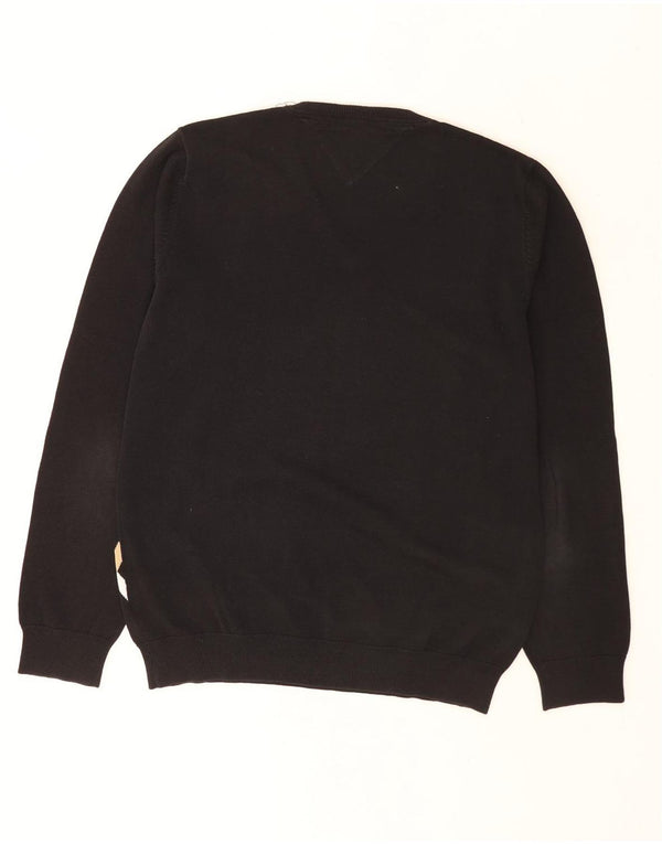 Tommy Hilfiger Mens V-Neck Jumper Sweater Medium Black Argyle/Diamond