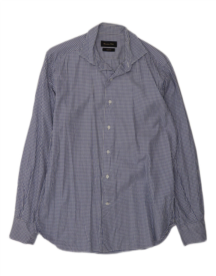 MASSIMO DUTTI Mens Slim Fit Flannel Shirt Size 41 16 Large Blue Gingham Vintage Massimo Dutti and Second-Hand Massimo Dutti from Messina Hembry 