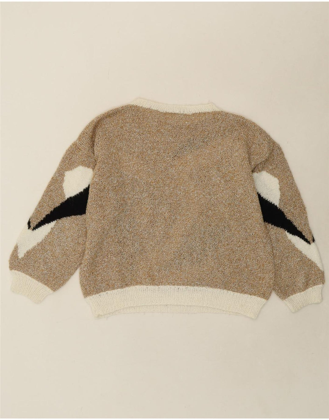 VINTAGE Womens Abstract Pattern Crew Neck Jumper Sweater UK 16 Large Beige Vintage Vintage and Second-Hand Vintage from Messina Hembry 