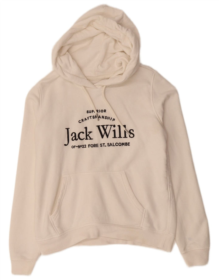JACK WILLS Ženska prekomjerna majica s kapuljačom s grafičkim motivima UK 10 Mali bijeli pamuk