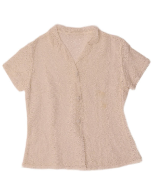 Vintage ženska bluza heklana košulja kratkih rukava UK 10 Mala bijela