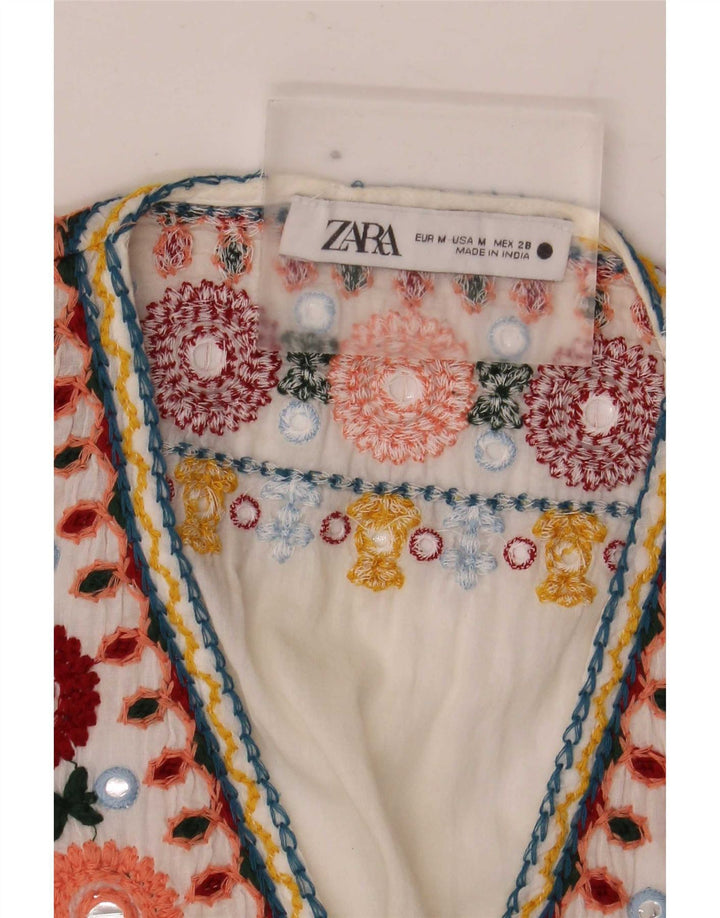 Prozirna ženska bluza Zara Crop UK 14 Srednje bijela cvjetna