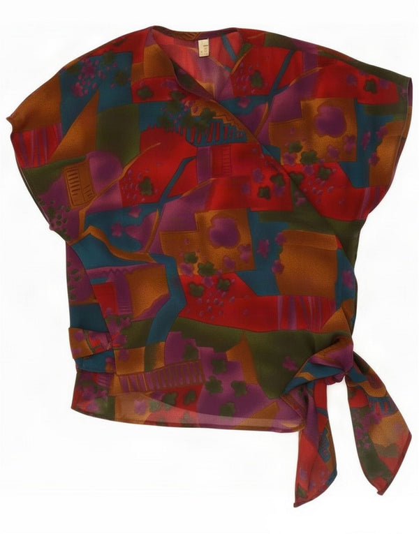 Vintage ženska majica kratkih rukava na omot UK 16 Large Red Geometric