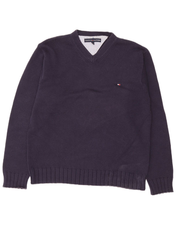 Tommy Hilfiger muški džemper s V-izrezom Mali tamnoplavi pamuk