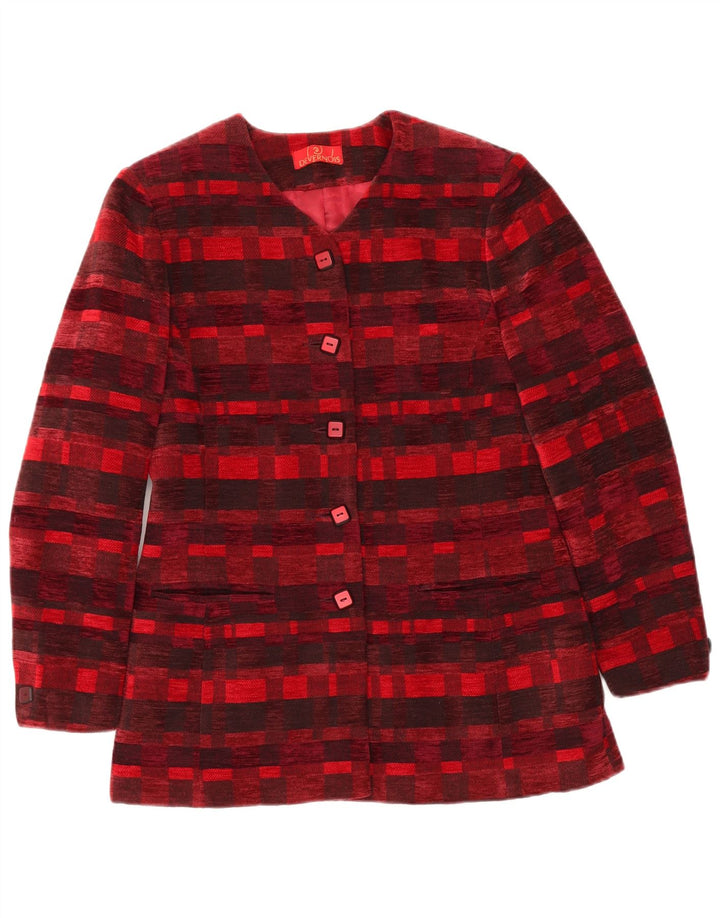DEVERNOIS PARIS Ženska jakna s 5 gumba UK 12 srednje crvene geometrijske boje